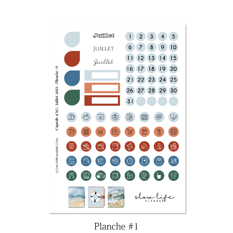 Stickers box mensuelle juillet 2023 - Set de 5 planches