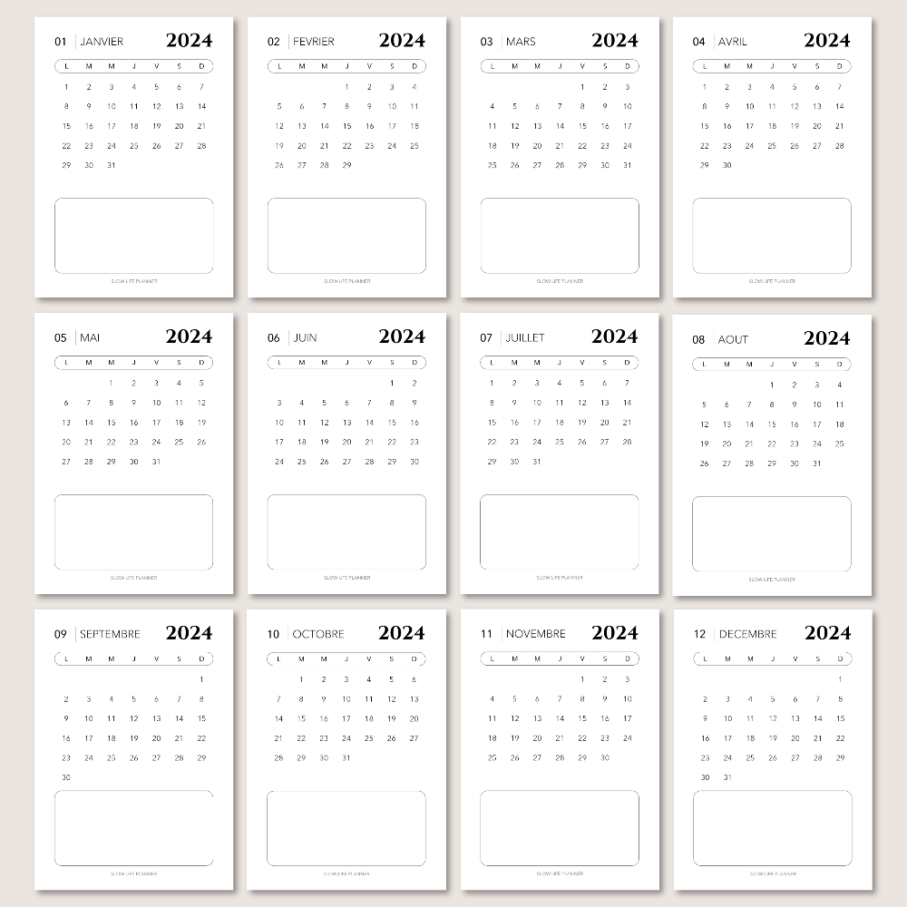 Set de 12 mini cartes Calendrier 2024