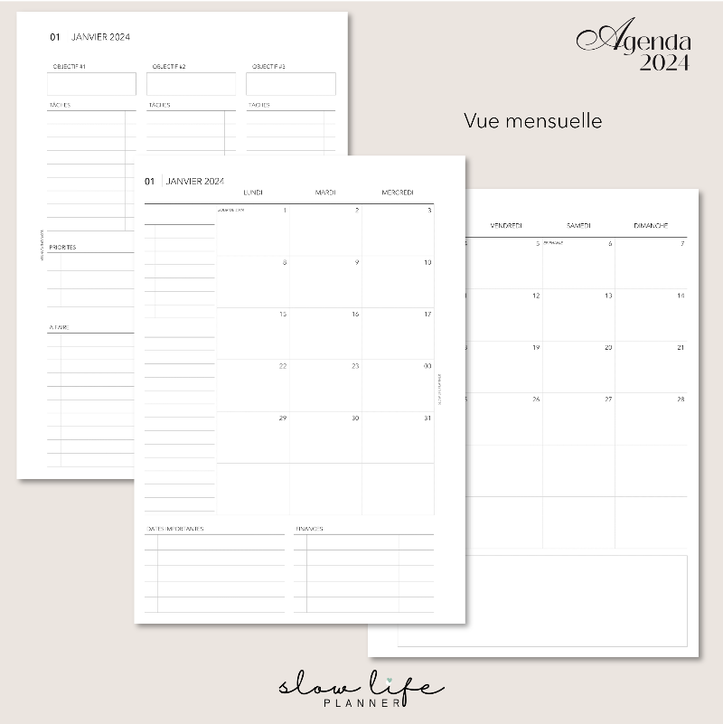 Planner Productif Vue mensuelle