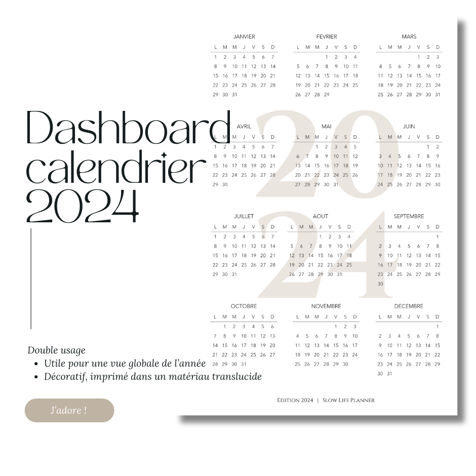 Dashboard "Calendrier 2024"