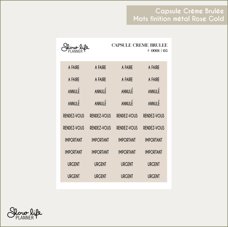 Stickers mots rose gold foiled