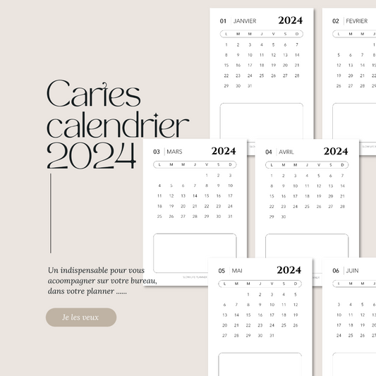 Set de 12 mini cartes calendrier 2024